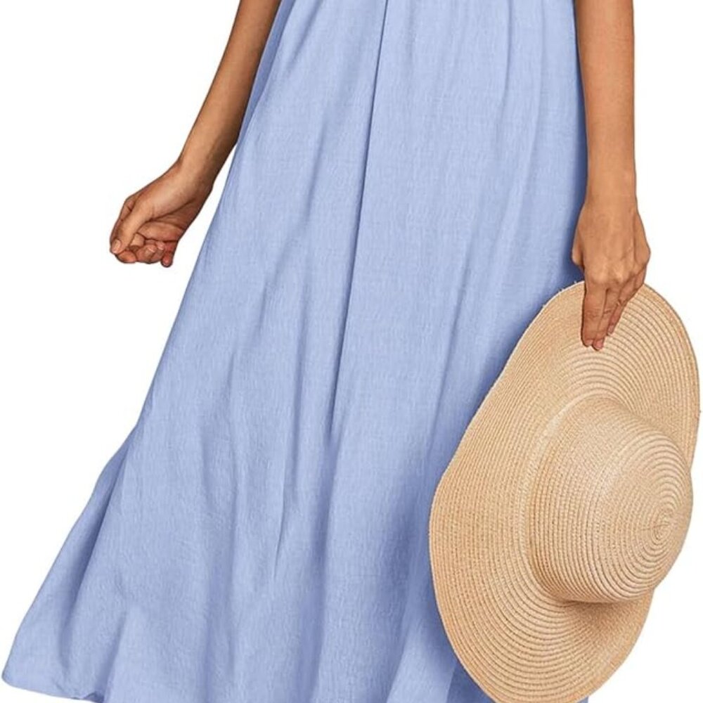 Summer Dress For Women 2025 Casual Short Sleeve Bow Tie V Neck Ruffle Midi Flowy
